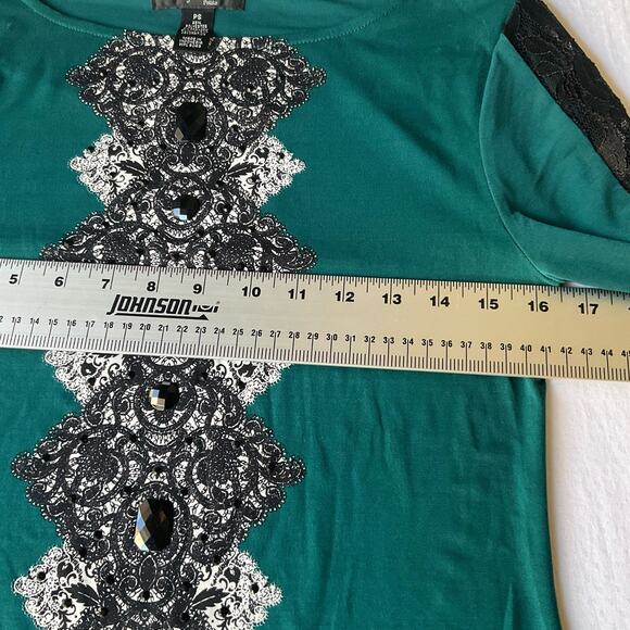 Style & Co. Women’s Long Sleeve Screw Neck Mini Dress size Petite S, Green Black - Picture 3 of 9